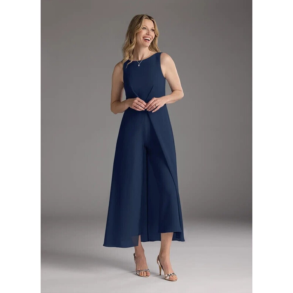 Azazie Anitta Dark Navy Jumpsuit/Pantsuit Pleated Stretch Crepe Dress Sz 4 NWT